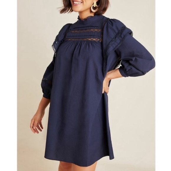 Anthropologie Maeve Navy Fleetwood Cotton Shift Dress - Picture 1 of 12